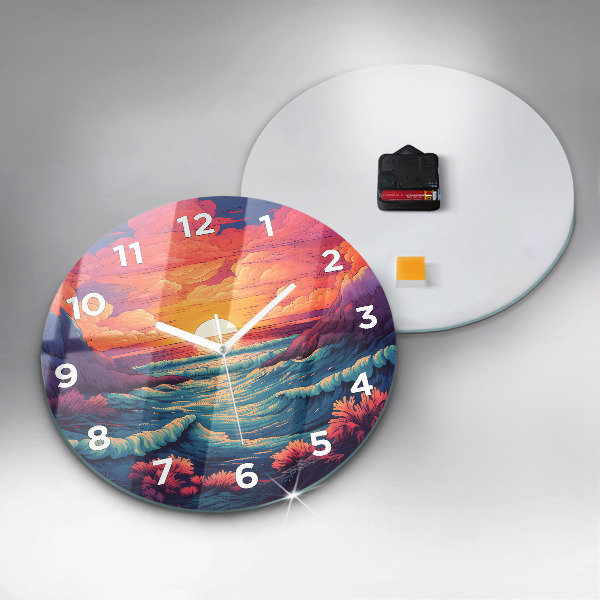 Round glass wall clock Fairytale ocean and sky