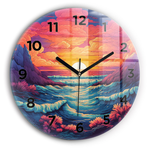 Round glass wall clock Fairytale ocean and sky