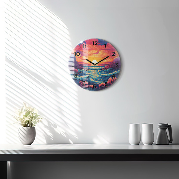 Round glass wall clock Fairytale ocean and sky