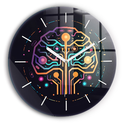 Round glass wall clock Colorful abstraction