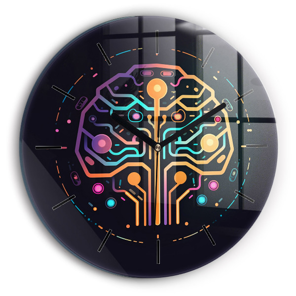 Round glass wall clock Colorful abstraction