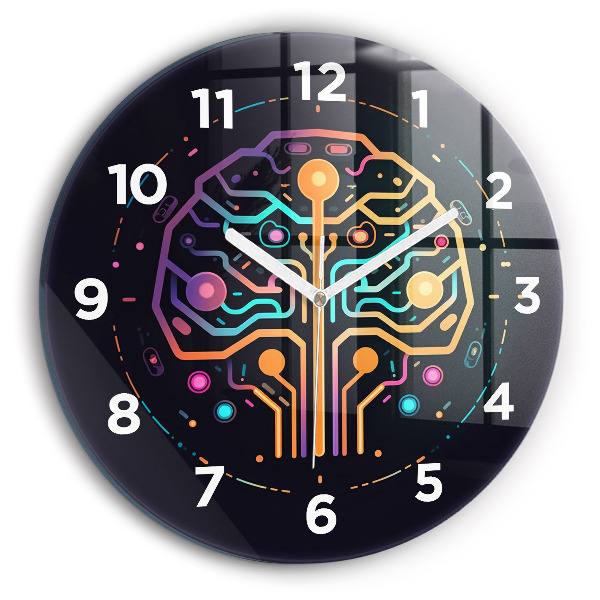 Round glass wall clock Colorful abstraction