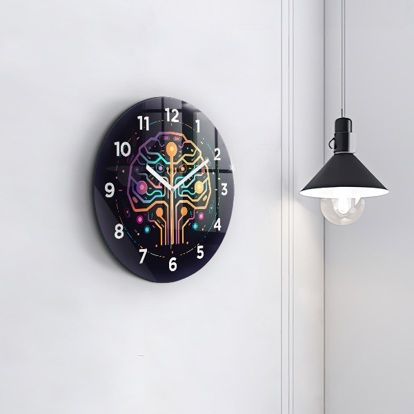 Round glass wall clock Colorful abstraction
