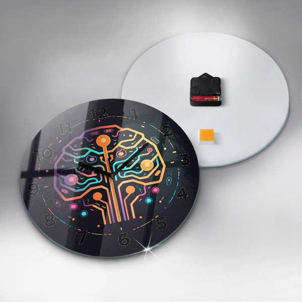 Round glass wall clock Colorful abstraction