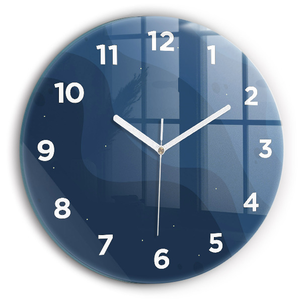 Round glass wall clock Blue waves
