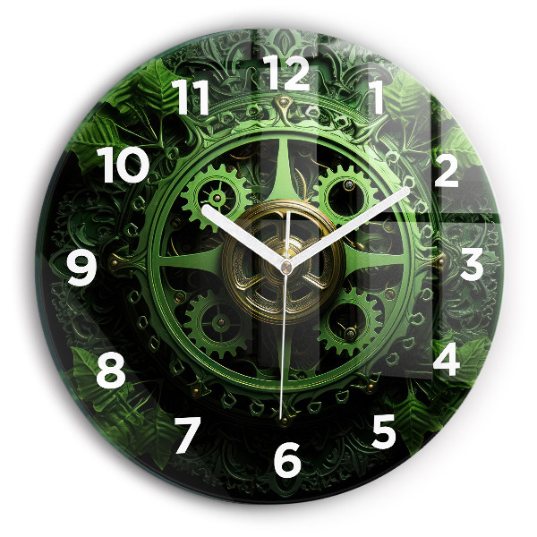 Round glass wall clock Green mechanism