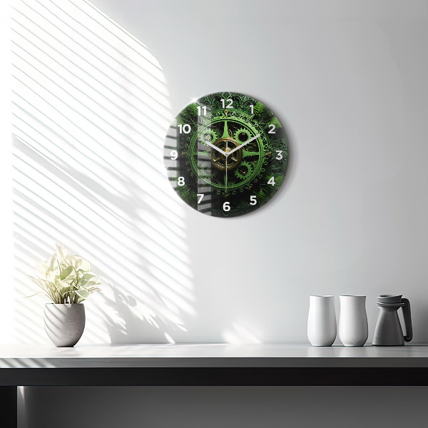 Round glass wall clock Green mechanism