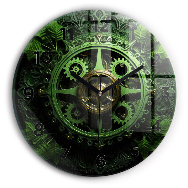 Round glass wall clock Green mechanism