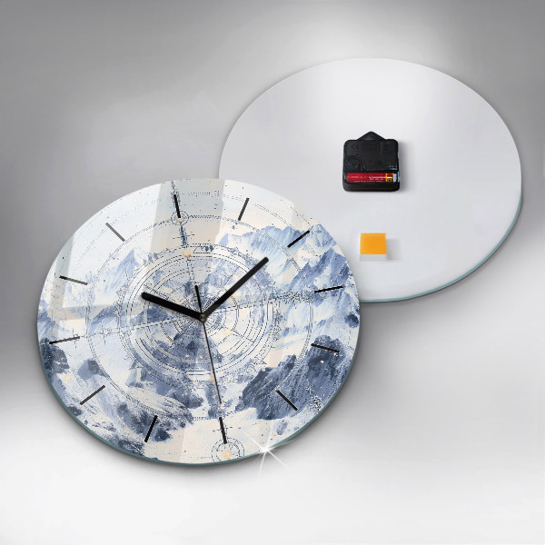Round glass wall clock Blue drawings