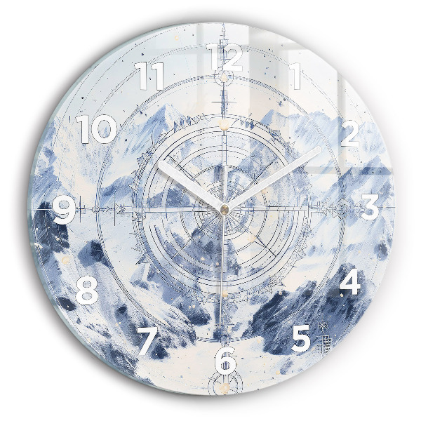 Round glass wall clock Blue drawings