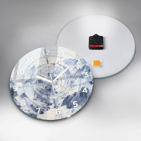 Round glass wall clock Blue drawings