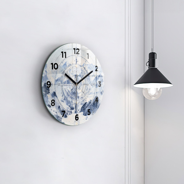 Round glass wall clock Blue drawings