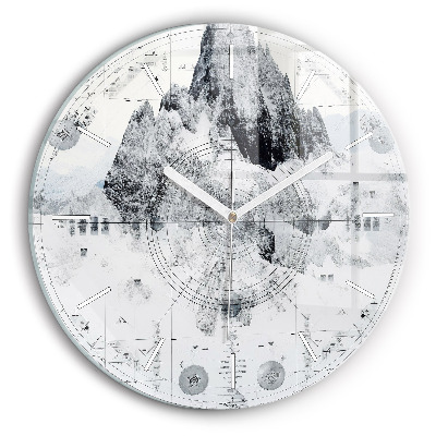 Round glass wall clock Cartoon mountains