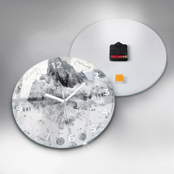 Round glass wall clock Cartoon mountains