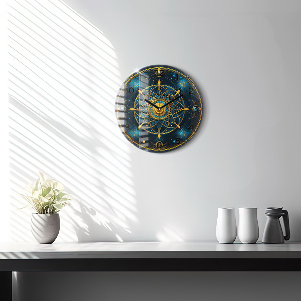 Round glass wall clock Horoscope clock