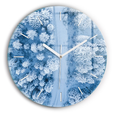 Round glass wall clock Forest from a drone