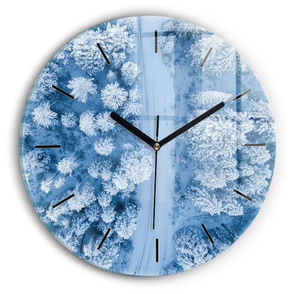 Round glass wall clock Forest from a drone