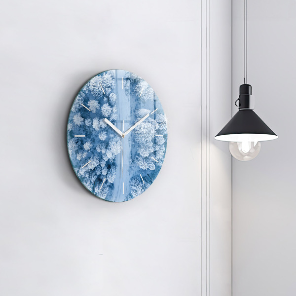 Round glass wall clock Forest from a drone