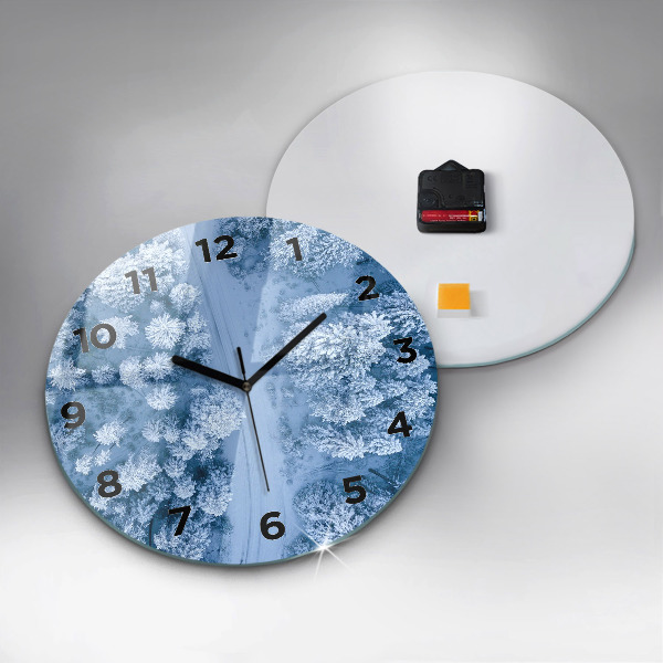 Round glass wall clock Forest from a drone