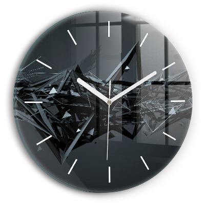 Round glass wall clock Black abstraction
