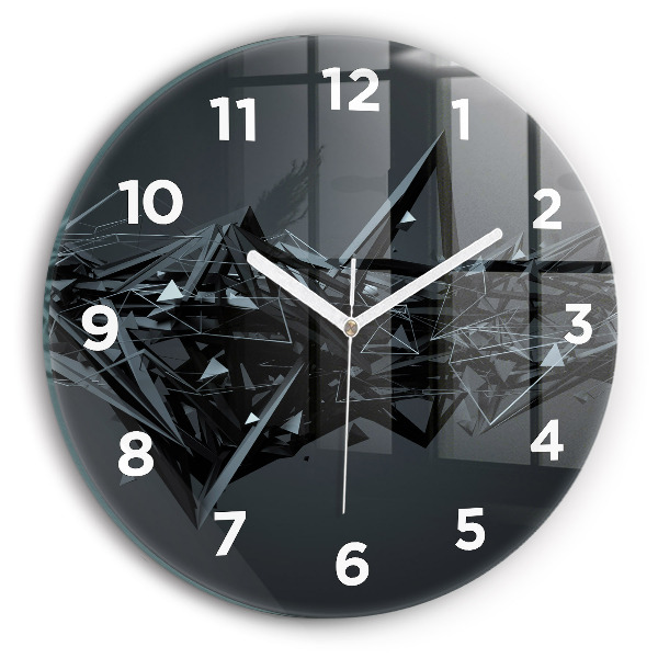 Round glass wall clock Black abstraction