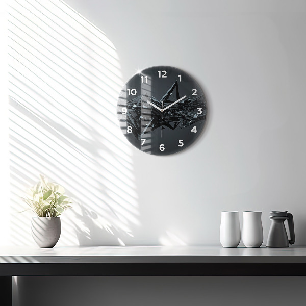 Round glass wall clock Black abstraction