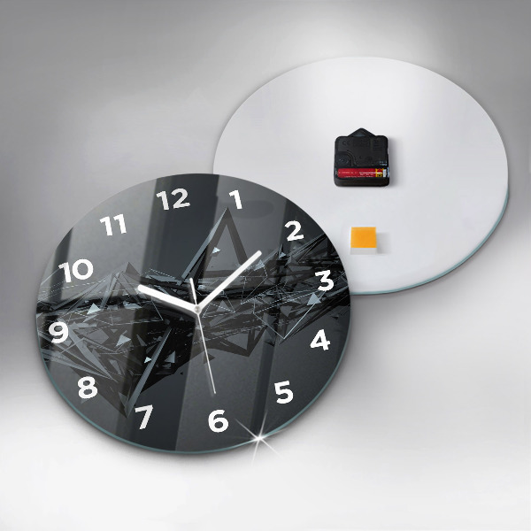 Round glass wall clock Black abstraction