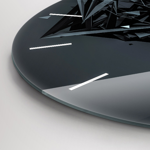 Round glass wall clock Black abstraction