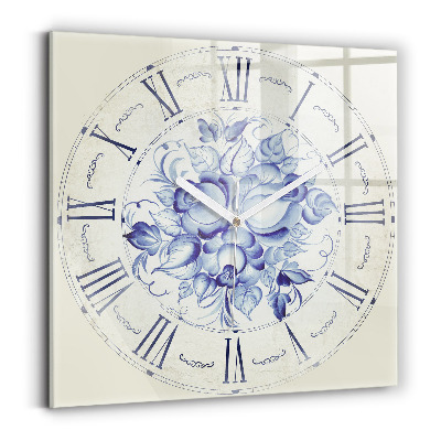 Square kitchen clock Blue flowers