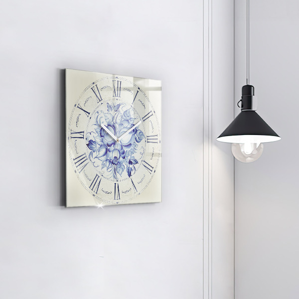 Square kitchen clock Blue flowers