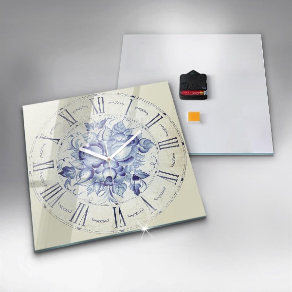 Square kitchen clock Blue flowers
