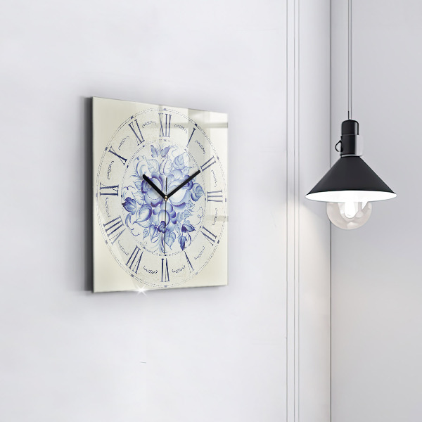 Square kitchen clock Blue flowers