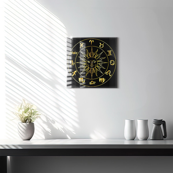 Square kitchen clock Golden zodiac signs with sun