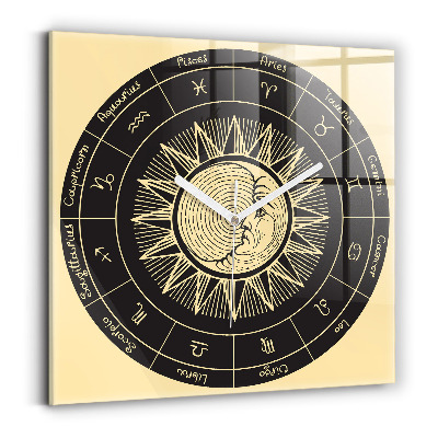 Square kitchen clock Zodiacs and sun