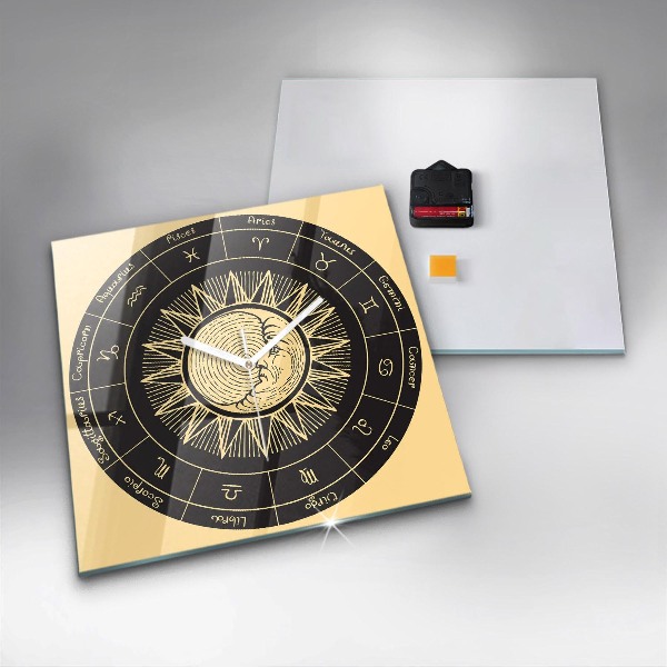 Square kitchen clock Zodiacs and sun