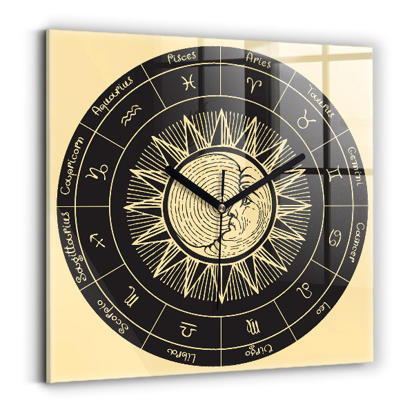 Square kitchen clock Zodiacs and sun