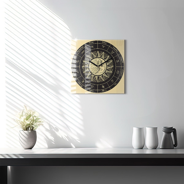 Square kitchen clock Zodiacs and sun