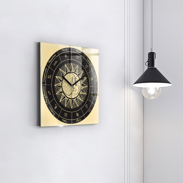 Square kitchen clock Zodiacs and sun