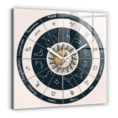 Square kitchen clock Zodiac constellations on blue background