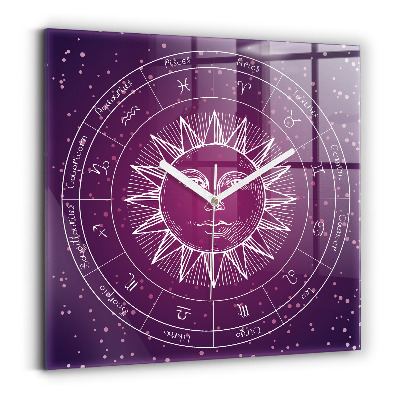 Square kitchen clock Zodiac constellations on purple background