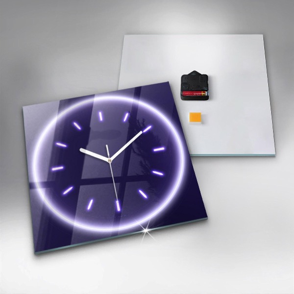 Square kitchen clock Neon lines
