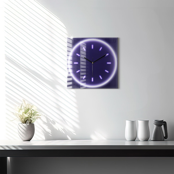 Square kitchen clock Neon lines