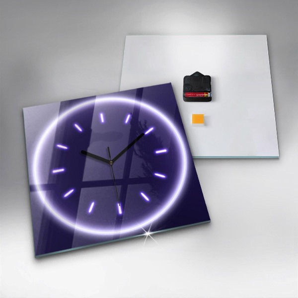 Square kitchen clock Neon lines