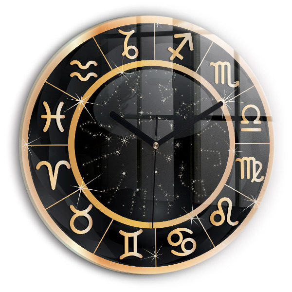 Round wall clock Black Zodiac Signs