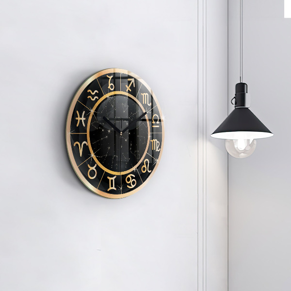 Round wall clock Black Zodiac Signs