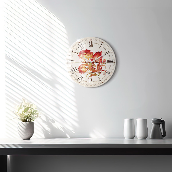 Round wall clock Red Flowers