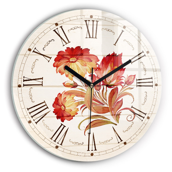 Round wall clock Red Flowers