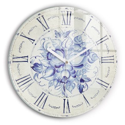 Round wall clock Blue Flowers