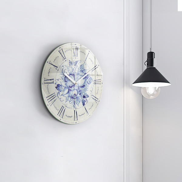 Round wall clock Blue Flowers