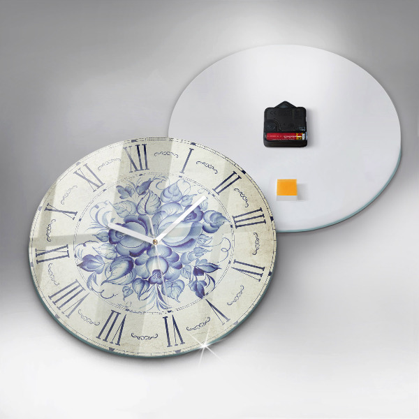 Round wall clock Blue Flowers